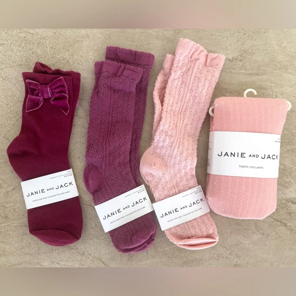 Janie and Jack Pointelle Tight, Velvet Bow Socks & Knee High Pointelle socks-2